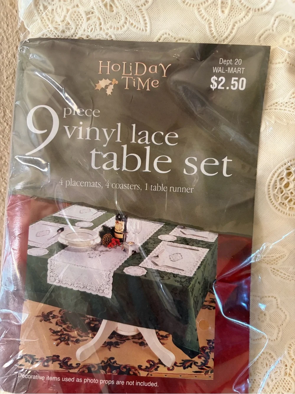 9 Piece Holiday Time Vinyl Lace Table Set New Made in Taiwan